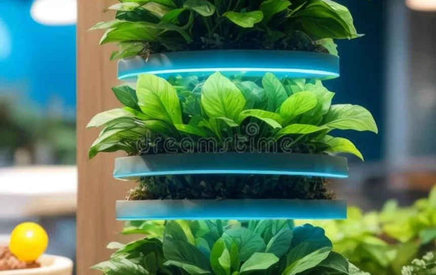 stacked growing trays lettuce greens